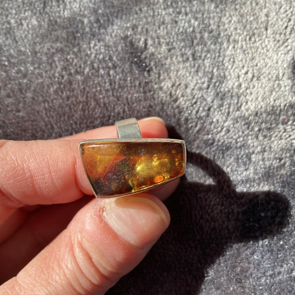 Amber and silver adjustable ring - Picture 6 of 11